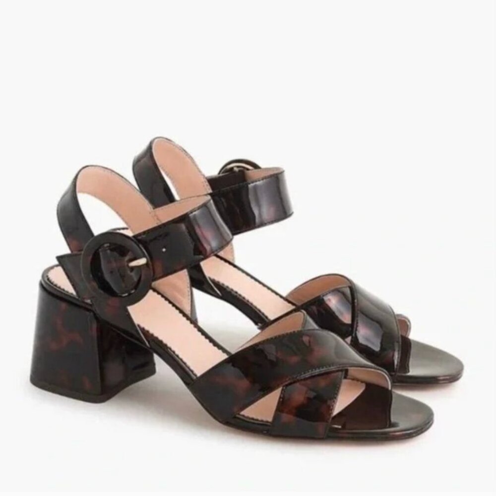 J. Crew Tortoiseshell Patent Leather Block Heel Sandals